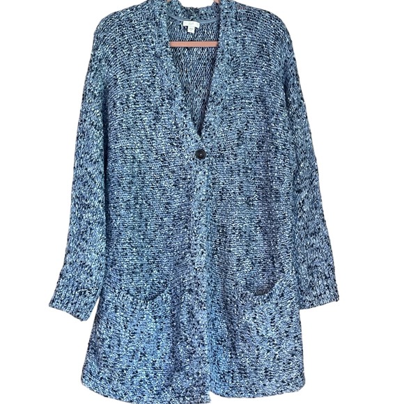 J Jill Utopia Chunky Knit Cardigan Sweater Blue Button Front Long Sleeve Medium - Picture 1 of 8
